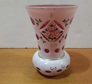 1900S Bohemian Glass Cranberry Or Ruby Red With Opaline Floral Vase
